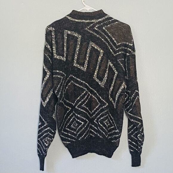 Le Tigre Sweater Mens Vintage Large USA Made Acrylic Grandpa Brown Black NEW - Picture 2 of 9